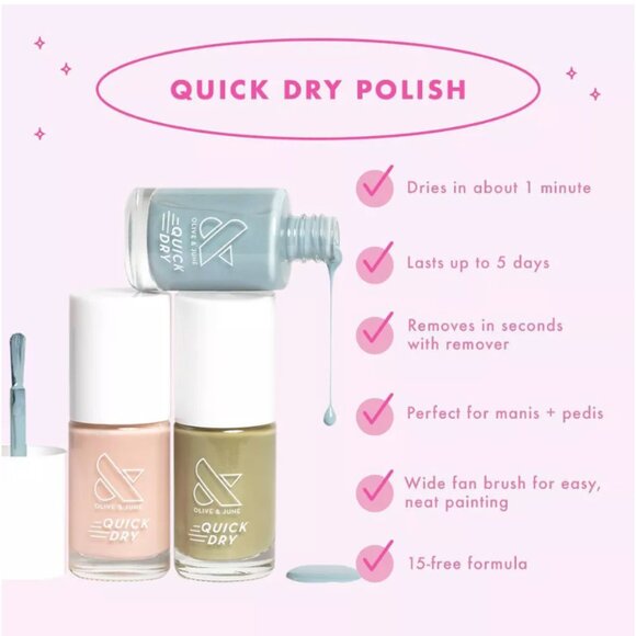 BUNDLE OF 5 NEW KOREA OLIVE & JUNE QUICK DRY NAIL POLISH ASSTD COLORS $55 VALUE - Picture 2 of 7